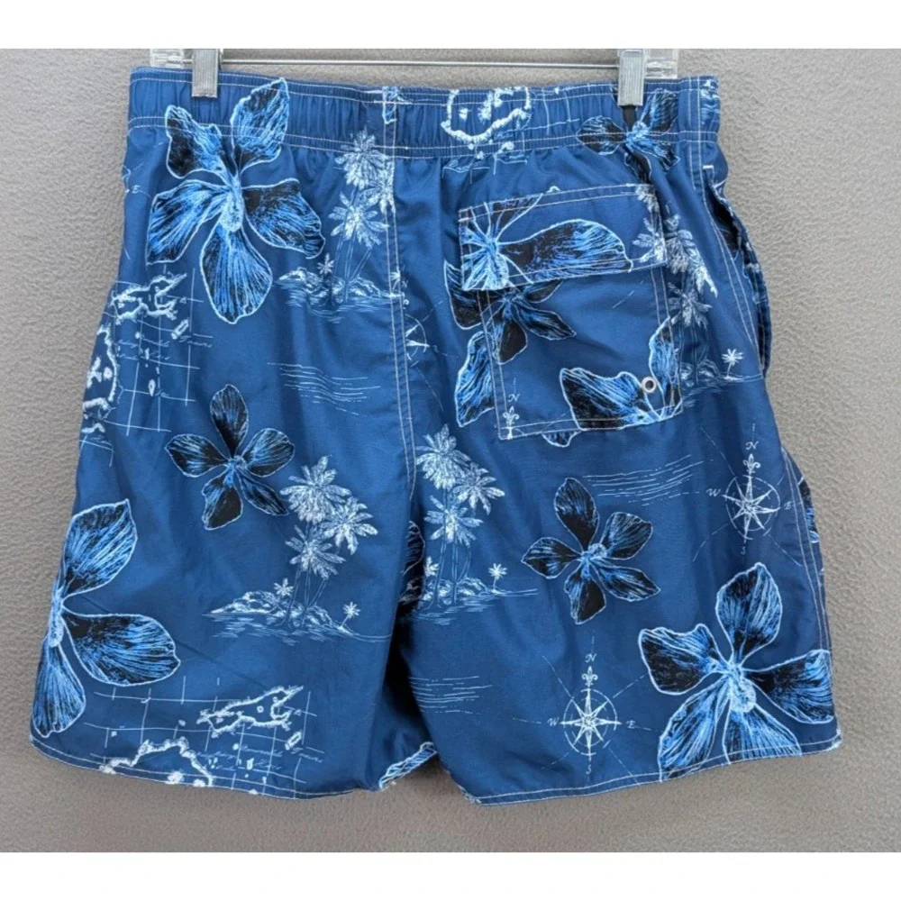 Paradise Shores Board Shorts Trunk Mens Size L Floral Tropical Hawaiian Blue